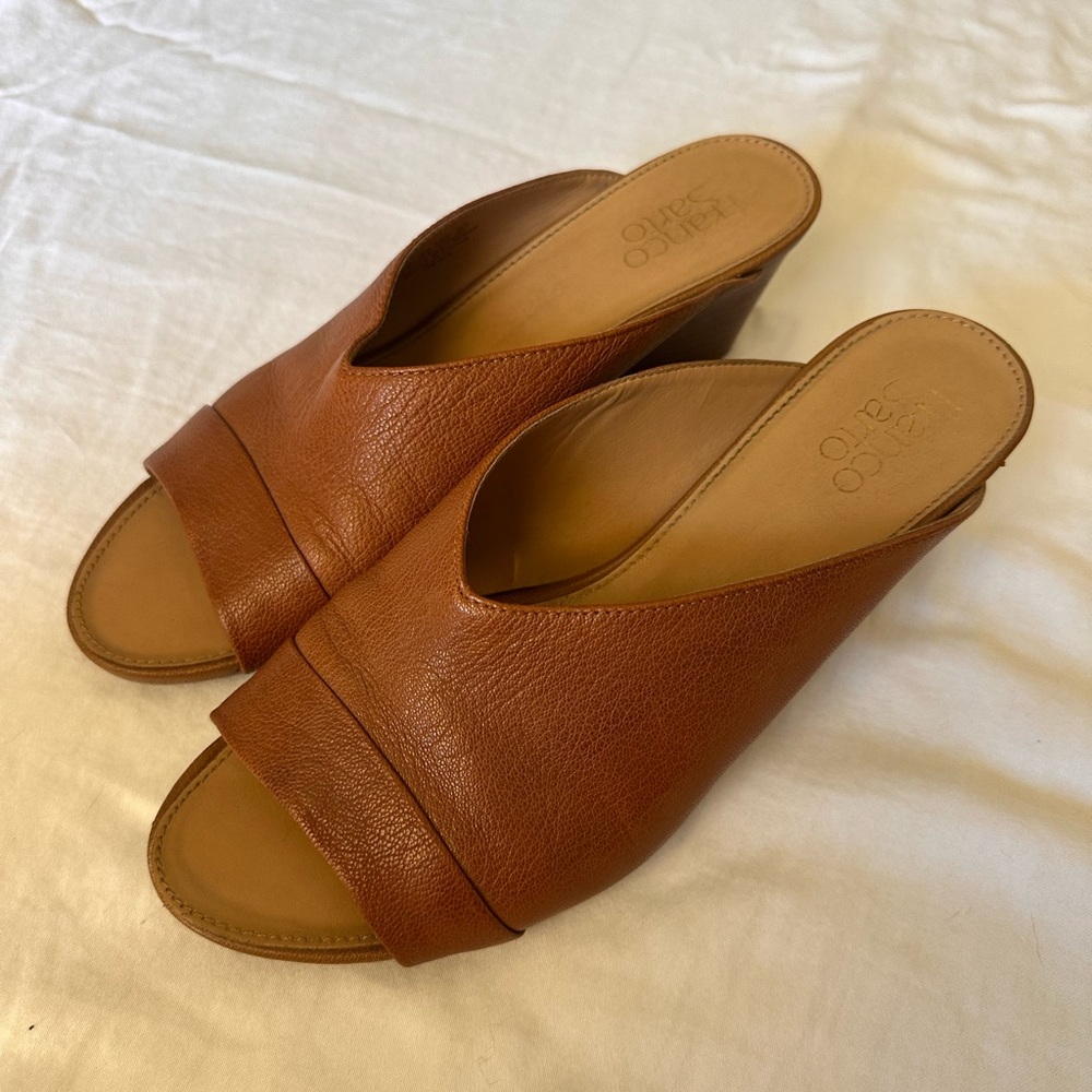 Franco Sarto Women's Brown Leather Wedge Mule